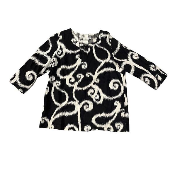 Hot Cotton Ethnic Swirl Print 100% Linen Boxy Top Size Medium Tunic Popover - Picture 1 of 7